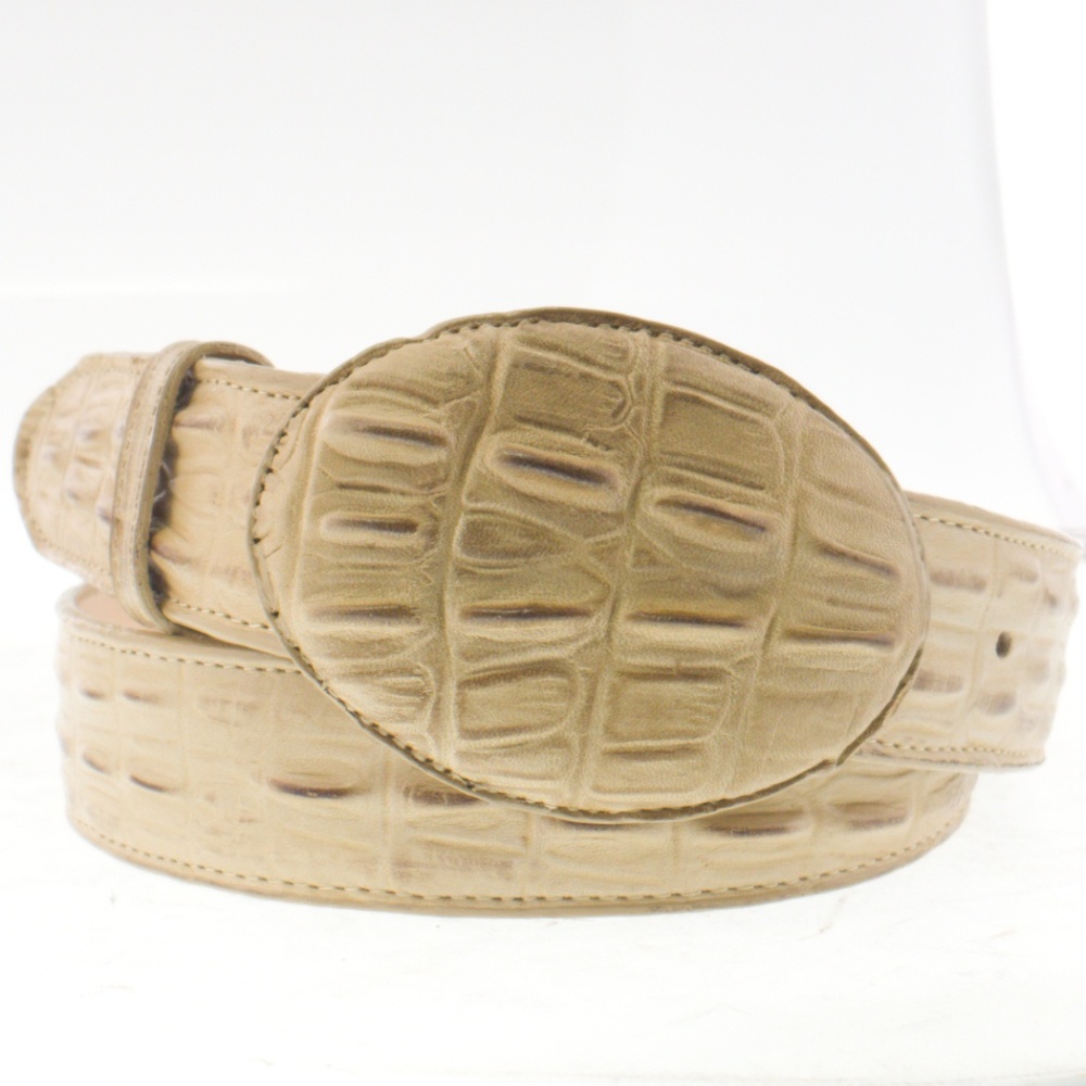 Men's Crocodile Tail Belt Round Buckle Beige